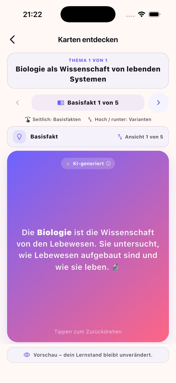 Dieselbe Luno-Lernkarte mit aufgedeckter Antwort zur Wissenschaft Biologie